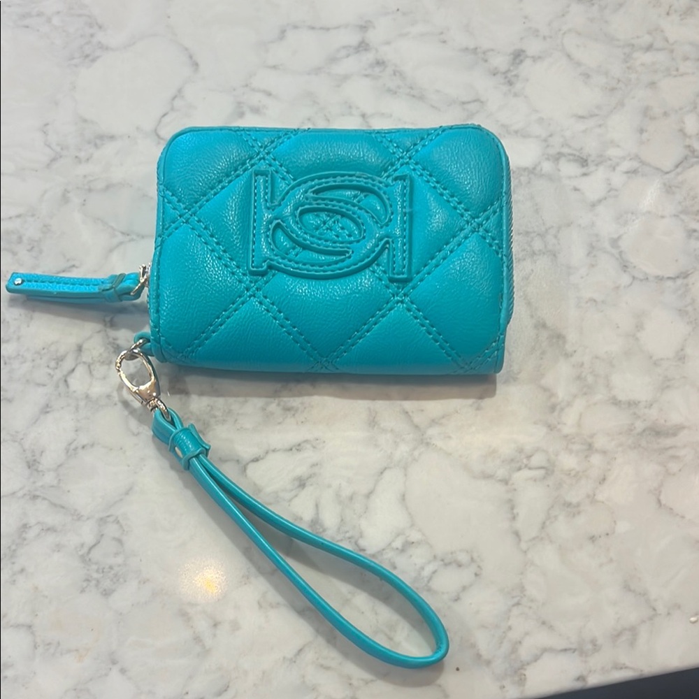BEBE Turquoise Quilted Leather Wallet Wristlet